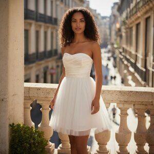 DESIGNER ML MONIQUE LHUILLIER IVORY STRAPLESS A LINE EVENING DRESS 12.R